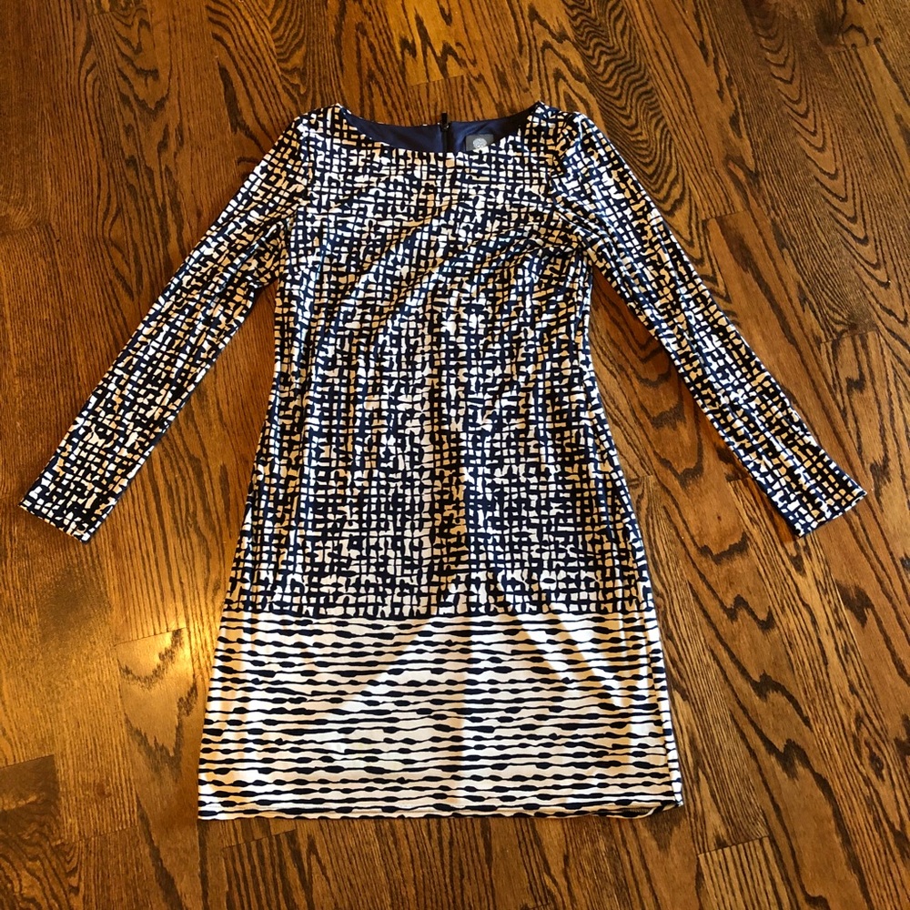 Vince Camuto long sleeve Navy and white dress